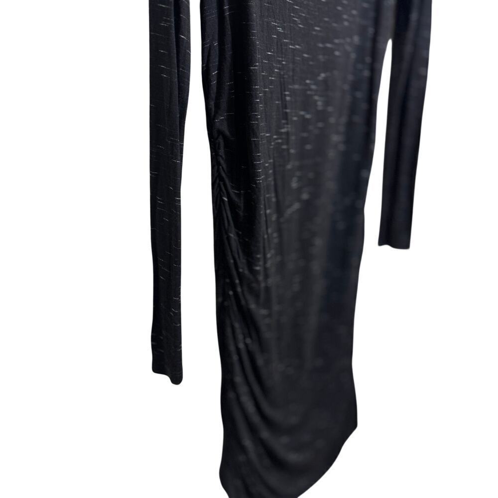 H&M Black Ruched Bodycon Midi Dress Long Sleeve Size M - Picture 5 of 8